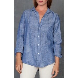 FRANK & EILEEN BARRY BLUE LINEN TOP WITH MINI FLOWERS